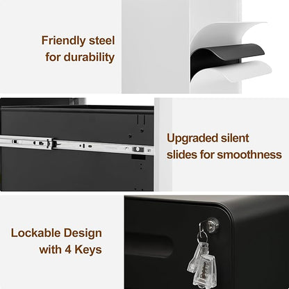 2 Drawer File Cabinet with Lock and 4 Keys, Mobile Metal Filing Cabinet - Image 5