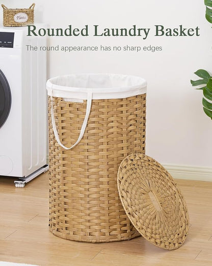 Large Laundry Hamper Laundry Basket Round 34.3 Gal Handwoven Wicker Laundry - Image 2