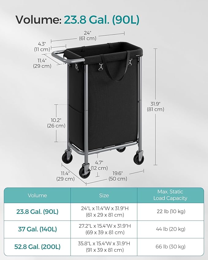 SONGMICS Laundry Basket with Wheels, Rolling Laundry Hamper, 23.8 Gallons - Image 6
