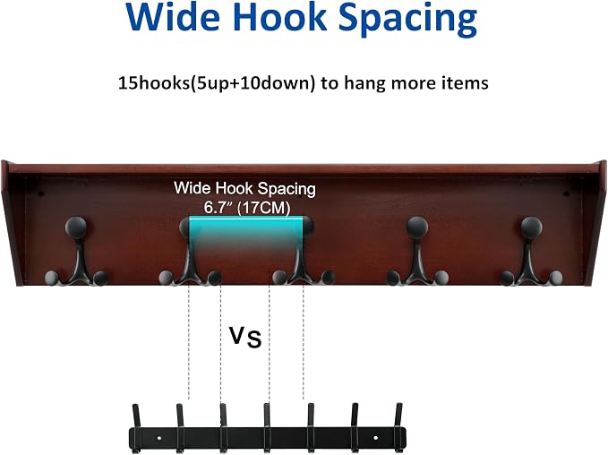 WEBI Wall Shelf with Hooks Underneath, 35” Long Wall Mounted Coat Rack with - Image 3