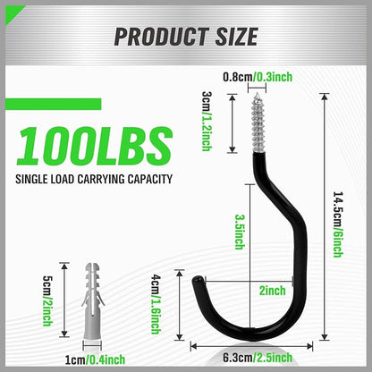 SWANLAKE 8-Piece Heavy Duty Garage Bike Hooks, 6-inch Bike Hooks - Image 3