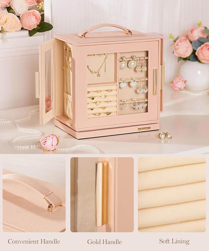 Homde Christmas Gifts Jewelry Box 360° Rotating, Necklace Earring Organizer - Image 5
