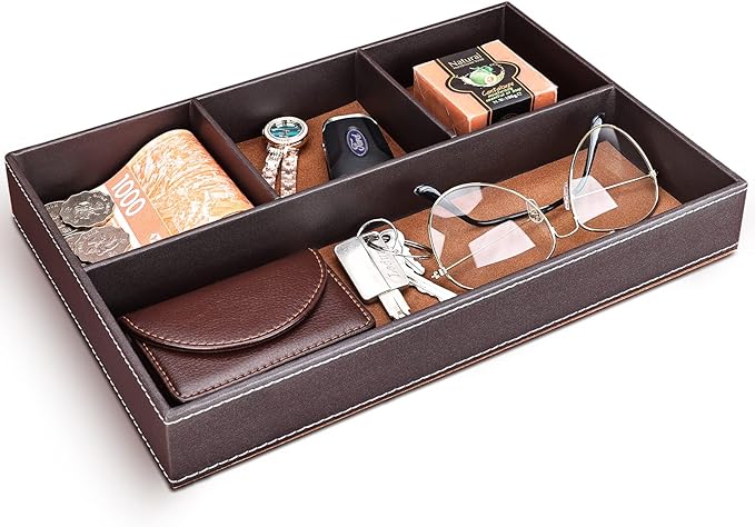 GORESE Faux Leather Valet Tray for Men, Stackable Jewelry Organizer for Drawers by GORESE