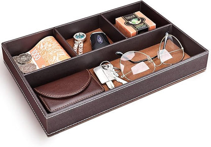 GORESE Faux Leather Valet Tray for Men, Stackable Jewelry Organizer for Drawers by GORESE