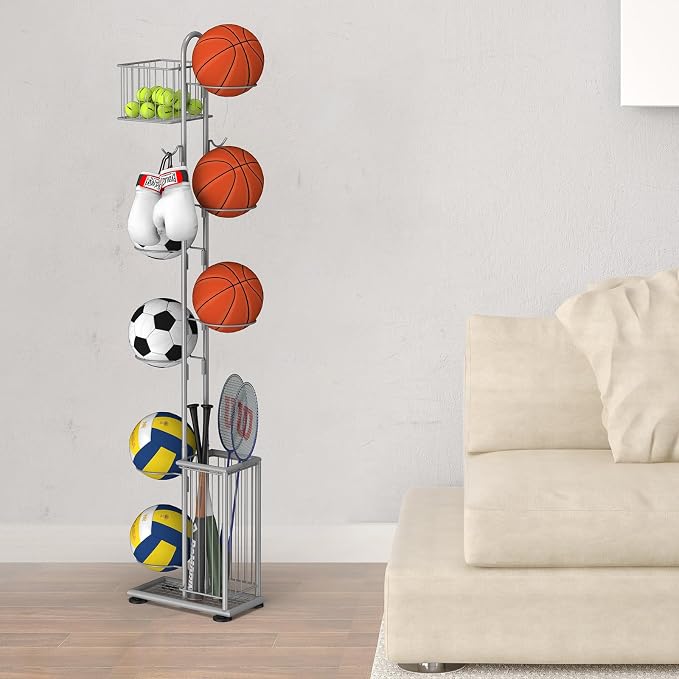 7 Tier Ball Storage Rack, Basketball Holder, Garage Sports Equipment Organizer - Image 6