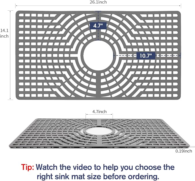 Silicone Sink Protector 26"x14" Center Drain Hole, Heat Resistant Non-slip - Image 2