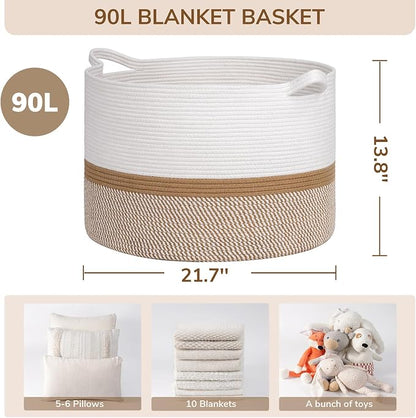 INDRESSME XXXLarge Cotton Rope Basket 21.7" x 21.7" x 13.8" Woven Baby laundry - Image 3