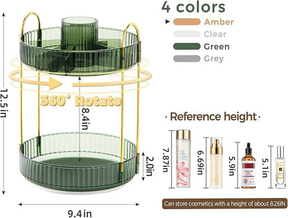 360° Rotating Makeup Organizer, Upgraded 2 Tier Skincare Perfume Organizers - Image 2