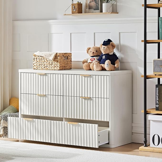 LEYAOYAO Fluted 6 Drawers Dresser, Curved Profile Design, Dresser TV Stand - Image 4