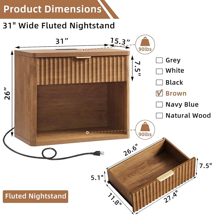 LEYAOYAO 31" Wide Fluted Nightstand - Image 2