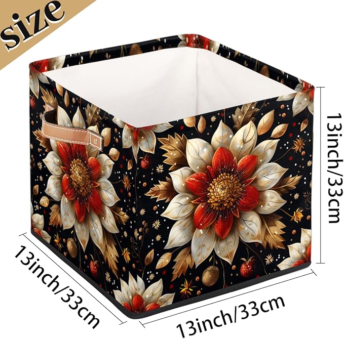 TropicalLife 13x13x13 Inch Large Fabric Storage Cube Flowers Foldable Storage - Image 4