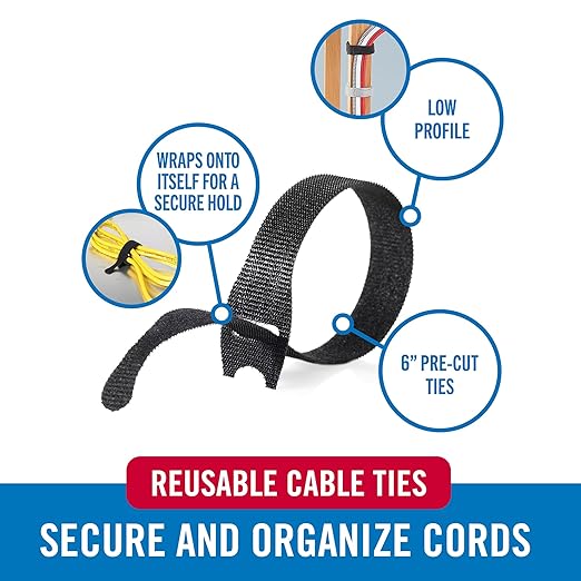 Velcro Brand Reusable Cable Ties – Mens Stocking Stuffers 2025, 100 Pack 6 Inch - Image 3