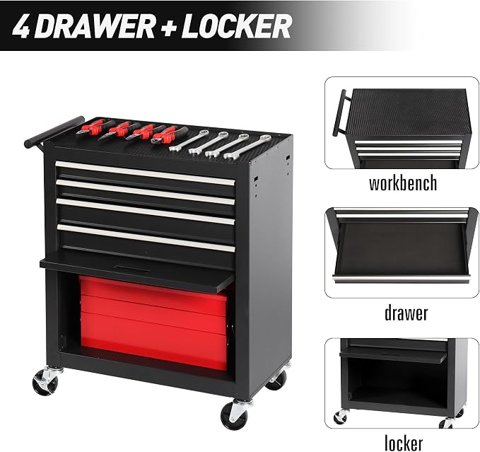 4-Drawer Rolling Tool Chest, Cabinet - Image 4
