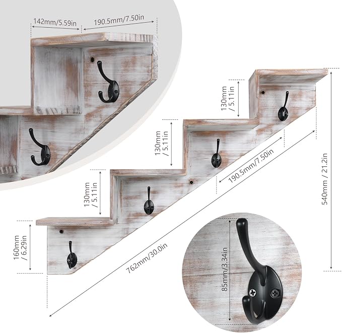 Coat Rack Wall Mount with Shelf, Wall Mounted Rise Wooden shelves - Image 6
