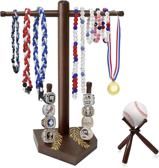 Wooden Baseball Ring & Necklace Holder – Championship Rings Display Stand by Guibola