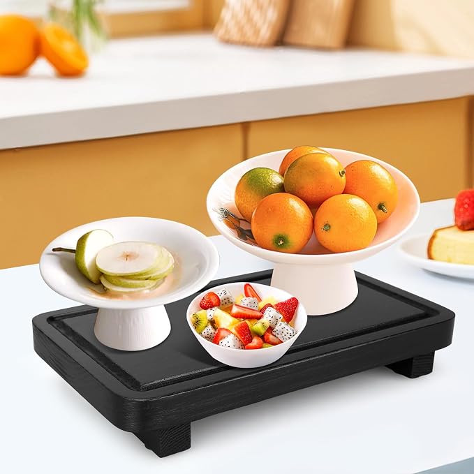 Black Bathroom Counter Organizer Tray Wood Riser Kitchen Countertop Trays - Image 7