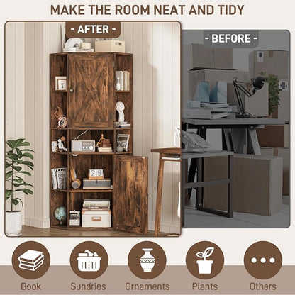 Farmhouse Corner Cabinet with Storage, Tall Corner Storage Cabinet with - Image 5