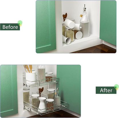 LOVMOR 2 Tier Individual Pull Out Cabinet Organizer 14" W x 21" D, Slide Out - Image 7
