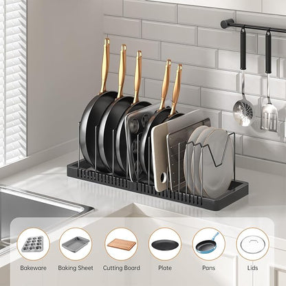 Pots and Pans Organizer under Cabinet, Expandable Pot Lid Organizer Holder - Image 3