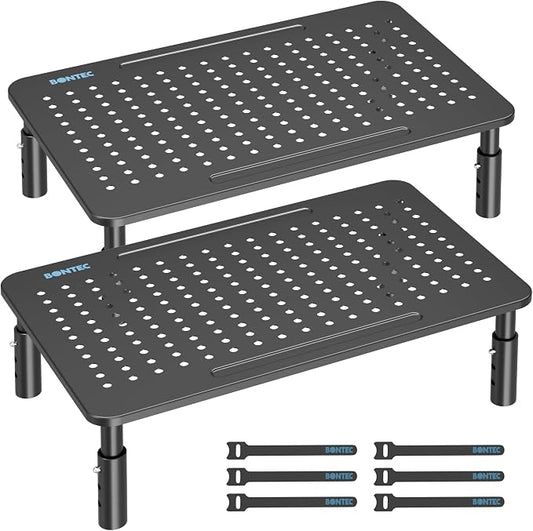 BONTEC 2 Pack 3 Height Adjustable Monitor Stand Riser by BONTEC