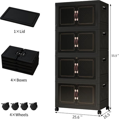 Storage Bins with Lids and Wheels, Collapsible Bathroom Storage Cabinet with - Image 2