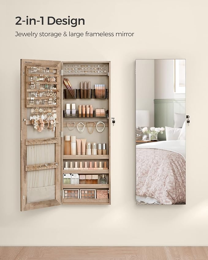 SONGMICS Mirror Jewelry Cabinet Armoire, Wall or Door Mounted Jewelry Storage - Image 2