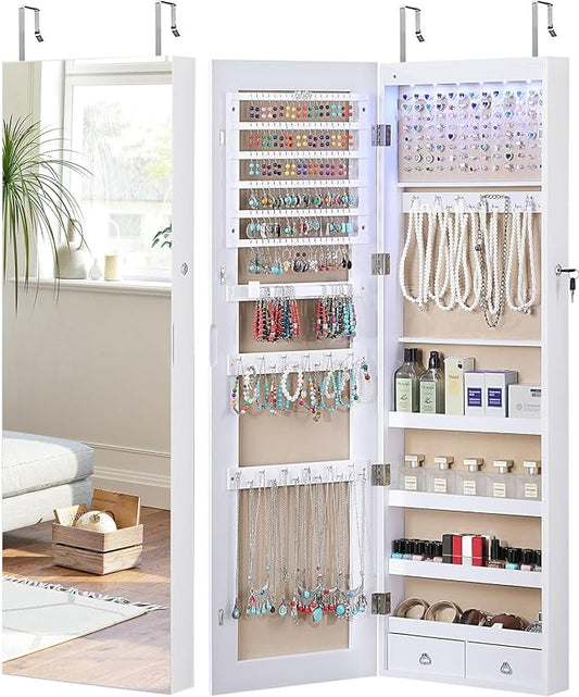 GISSAR Full Length Mirror Jewelry Cabinet, 6 LEDs Jewelry Armoire Wall Mounted by GISSAR