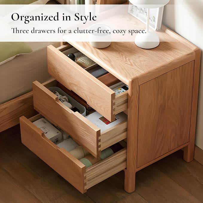 Nightstand, Solid Wood Small End Table w/3 Drawers, Modern Bedside Tables - Image 6