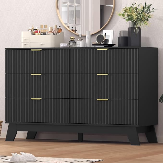 Fluted Dresser for Bedroom, 6 Drawer Dresser for Closet, Storage Cabinet and by Thacuok