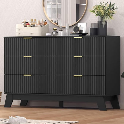 Fluted Dresser for Bedroom, 6 Drawer Dresser for Closet, Storage Cabinet and by Thacuok
