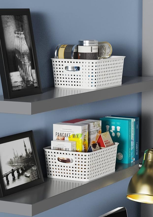 WYT Woven Plastic Storage Baskets, 6 Pack White Weave Bins Organizer, 10.1" x - Image 5