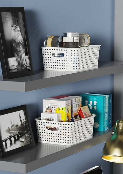 WYT Woven Plastic Storage Baskets, 6 Pack White Weave Bins Organizer, 10.1" x - Image 5