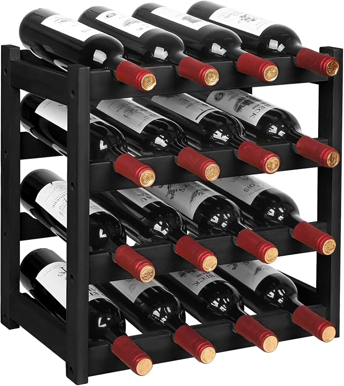 VASMIA Wine Rack, 4-Tier Bamboo Wine Racks Countertop, Sturdy and Durable Wine by VASMIA