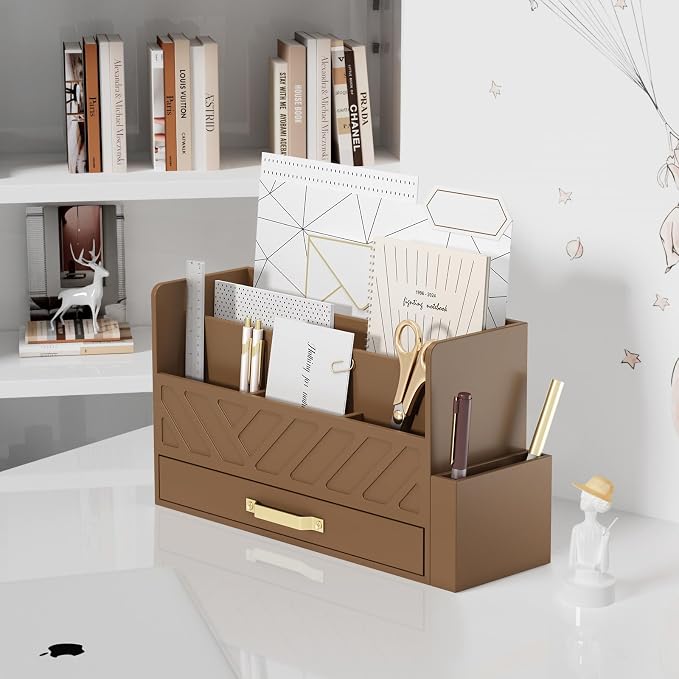 Bamboo Desk Organizer Mail Holder Countertop Wood Desk Drawer Tabletop Storage - Image 3