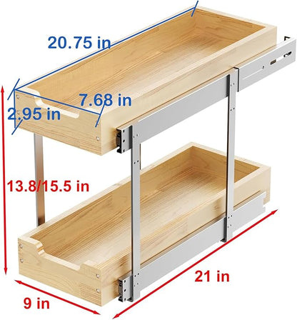 Wood Pull Out Cabinet Organizer 2 Tie 9" W x 21" D, Heavy-Duty Sliding Drawers - Image 2