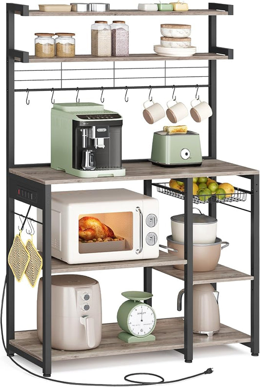 VASAGLE Bakers Rack with Power Outlet, 35.4 Inches Microwave Stand, Coffee Bar by VASAGLEbySONGMICSHOME