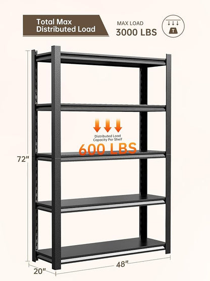 JHYKHG 72" W Storage Shelves, 5-Tier Heavy Duty Garage Shelving, Adjustable - Image 3