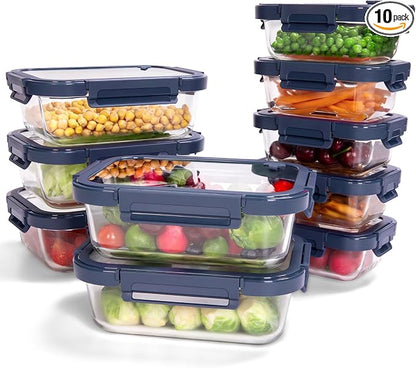 10-Pack Glass Food Storage Containers by BOROHOUSE