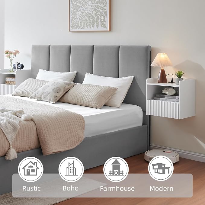 Modern Fluted Floating Nightstand Wall Mounted - Image 3