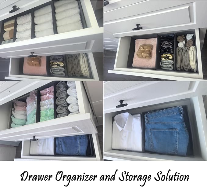 Socks Drawer Organizer Set of 3 Pack Light Grey, Small Underwear Dividers - Image 4