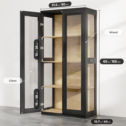 Curio Cabinet with Glass Doors, Bookcase with 4 Shelves, Display Cabinets - Image 2