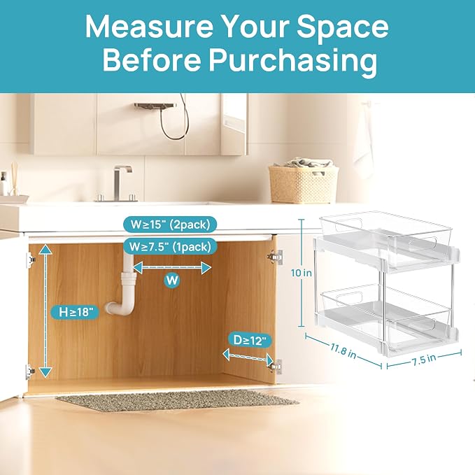 Vtopmart 4 Pack Bathroom Organizer, 2 Tier White Under Sink Organizers Vanity - Image 6