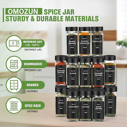 Spice Jars with Label, Square Spice Containers with 304 Labels and Shaker - Image 4