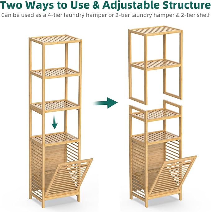 Bamboo Tilt Out Laundry Hamper, 4-Tier Tilt Out Hamper - Image 2
