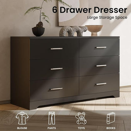 Karl home 6 Drawer Dresser, Wood Black Vanity Drawer Cabinet, Bedroom Storage - Image 4