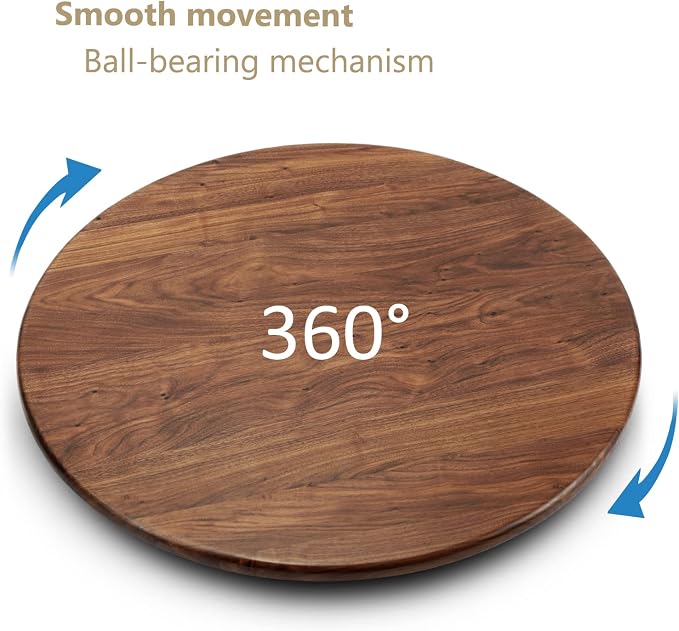 24 Inches Black Walnut Wood Lazy Susan Organizer, Solid Wooden Round Turntable - Image 2