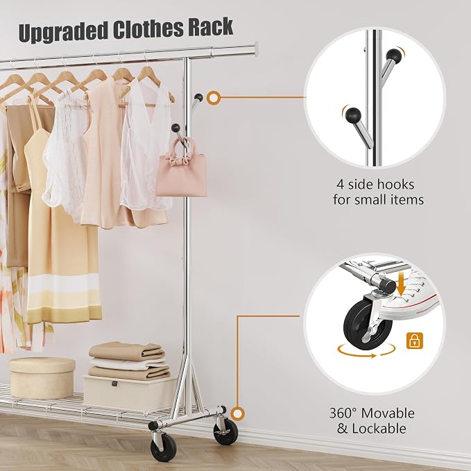 Heavy Duty Clothes Rack Load 530 lbs, Metal Rolling Clothing Rack - Image 6