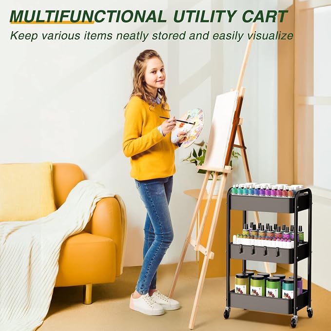 LEHOM 3 Tier Rolling Utility Cart, Metal Trolley Cart - Image 8