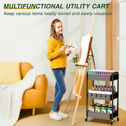 LEHOM 3 Tier Rolling Utility Cart, Metal Trolley Cart - Image 8
