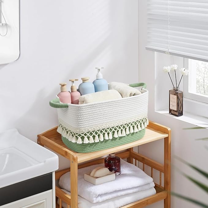 2 Pack Storage Basket, Heavy Tassel Woven Baskets - Image 6